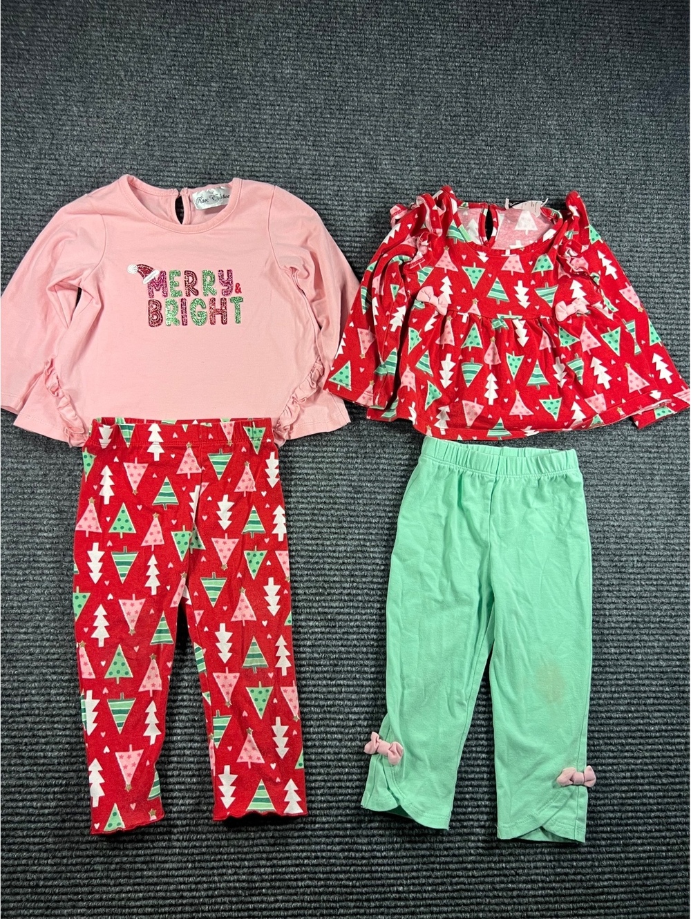 Rare Editions Baby Girl 18 month Mix n Match 2 Christmas Outfits Pink and Green